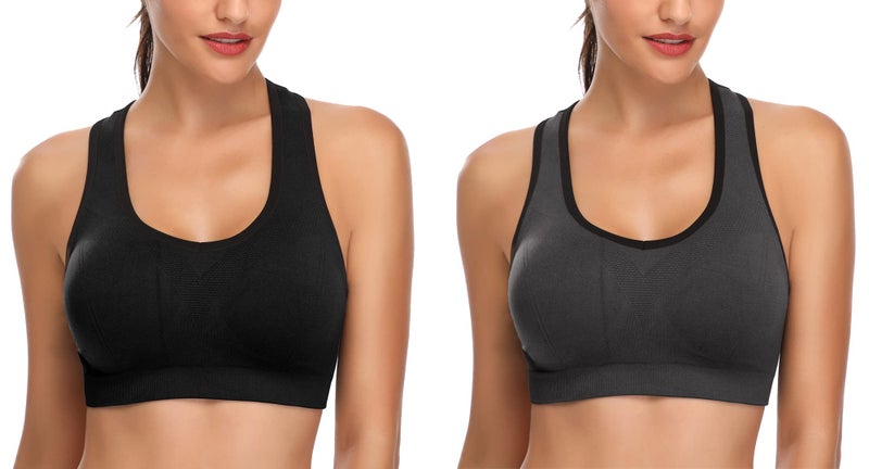MIRITY Women Racerback Sports Bras - High Impact Workout Gym Activewear Bra Color Black Grey Size 2XL - Image 1